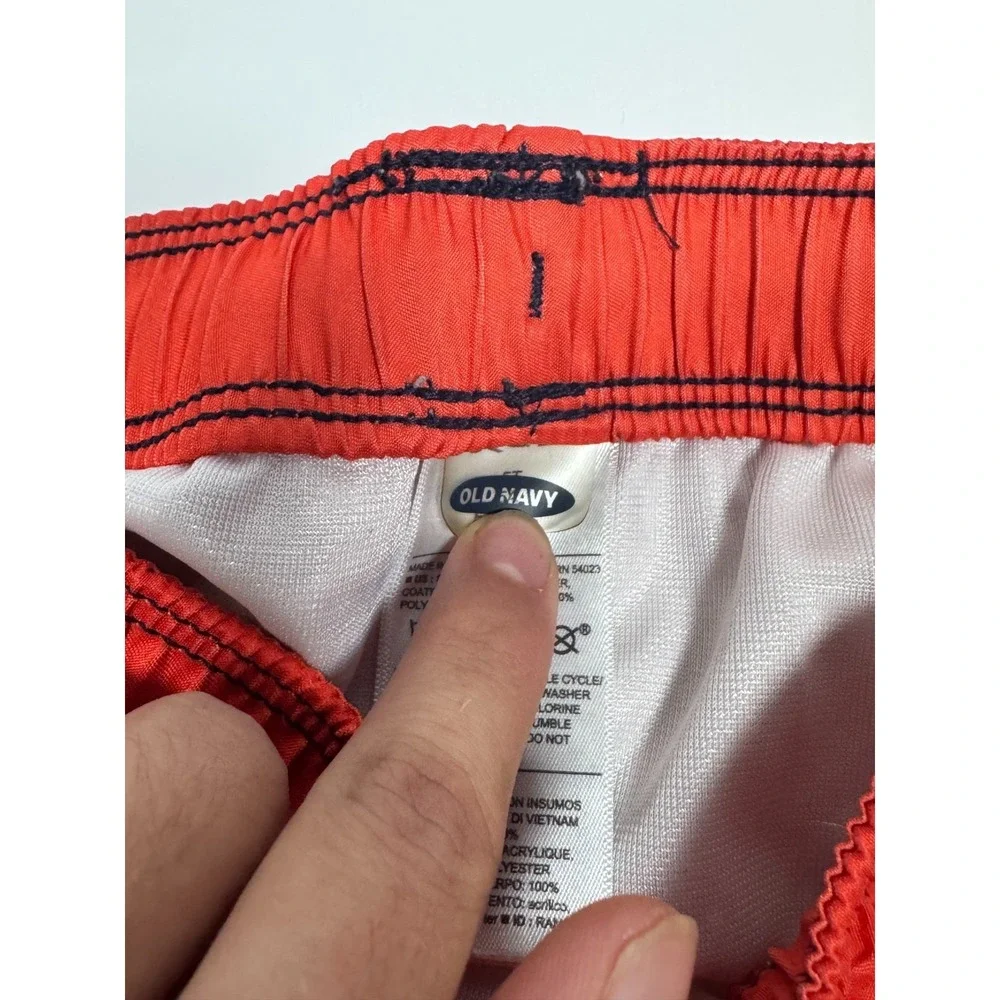 Old Navy‎ Board Shorts Boys 5T Orange Blue Striped Drawstring Waist Swimwear